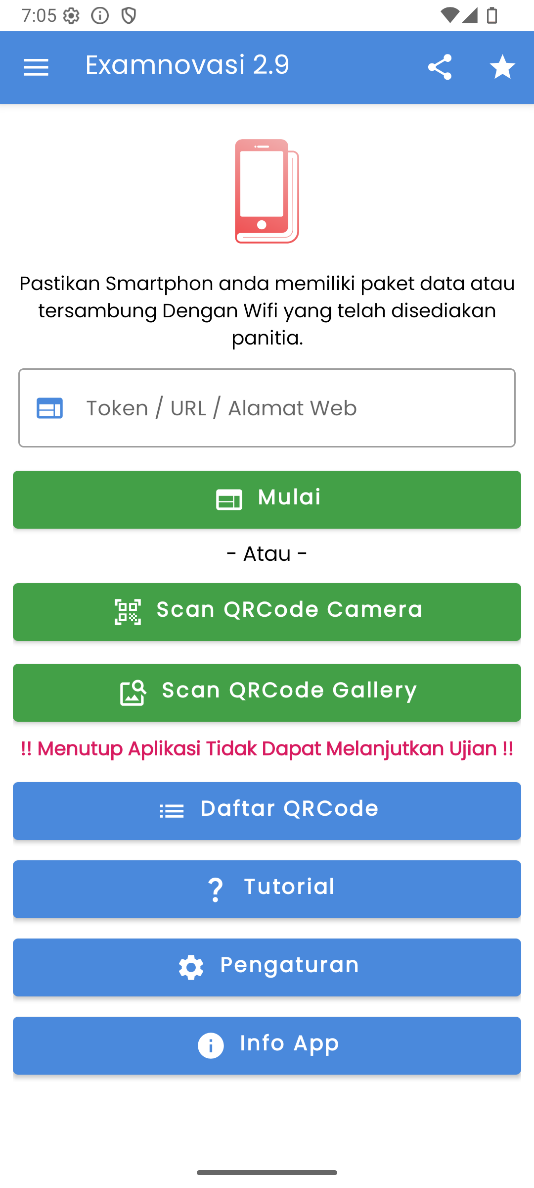 Examnovasi — Layar Utama